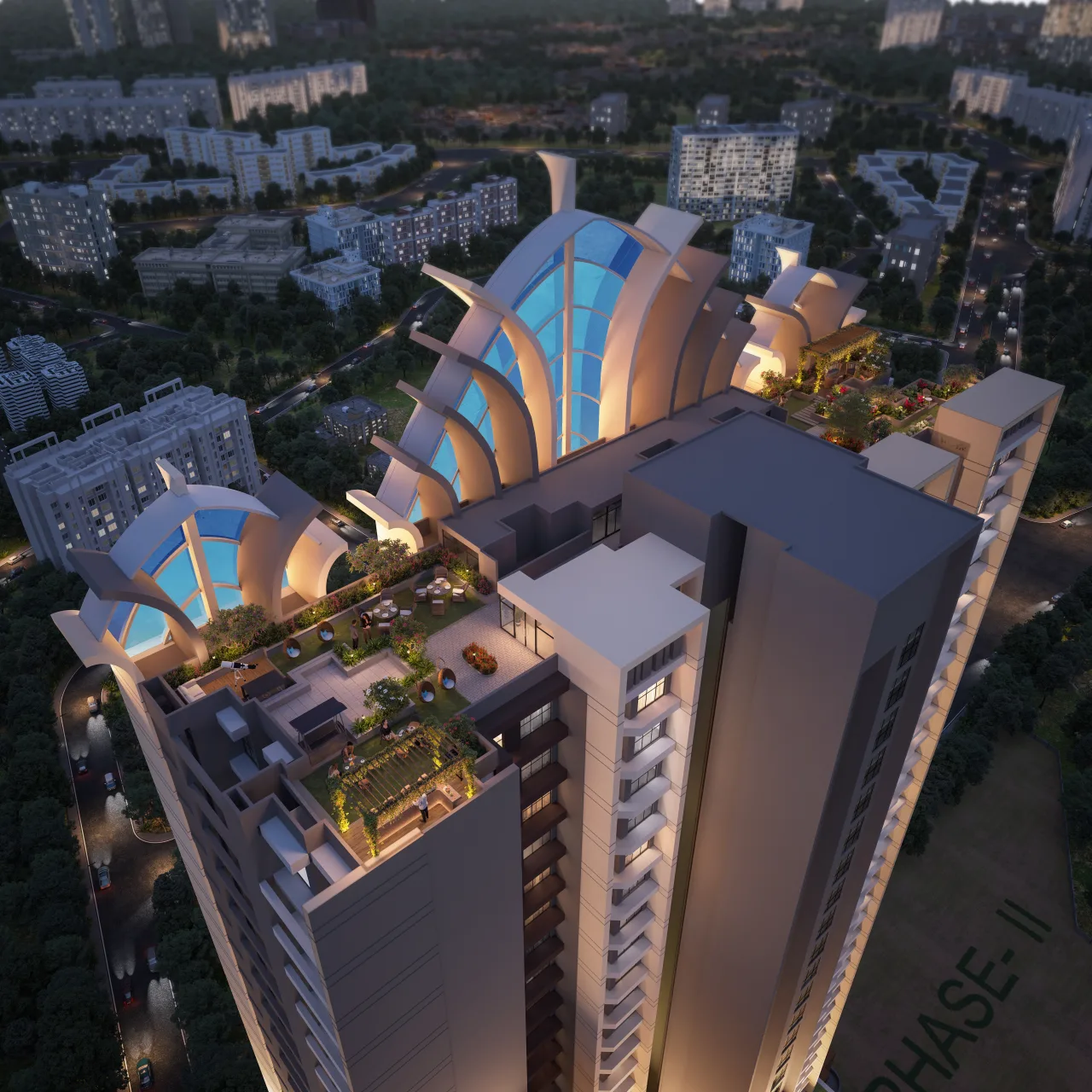 Vikas Ritz landscaped podium amenity deck, Khadakpada